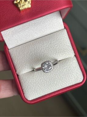 Sterling Silver Halo Square Promise or Engagement Ring